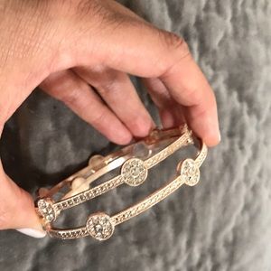 Two gold tone with rhinestones bracelets bangle